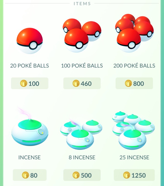 Pokemon Go microtransactions screen